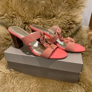 COPY - Anne Klein iflex coral leather mules with gold accents. US 7